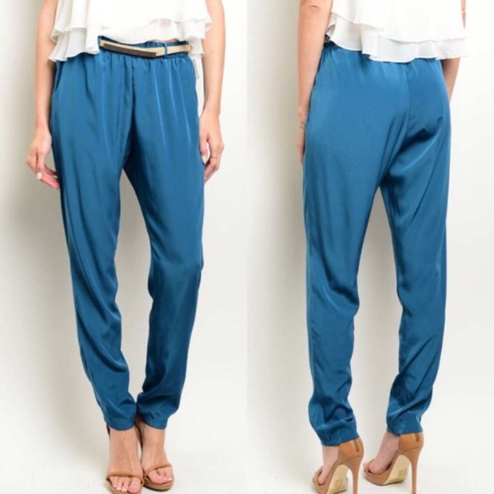 NWOT Satin Belted Joggers
